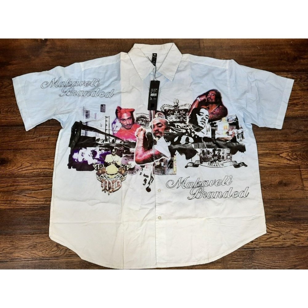 NEW Vintage Makaveli Branded Tupac Shakur 2Pac Rap Button Shirt Size XXXL